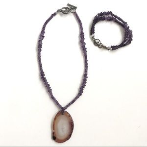 Energy Muse Purple Ray Amethyst & Agate Necklace Bracelet